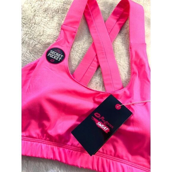 Pink Lipstick Intimates Hot Pink Sports Bra Medium NWT Secret Pocket - Picture 2 of 9
